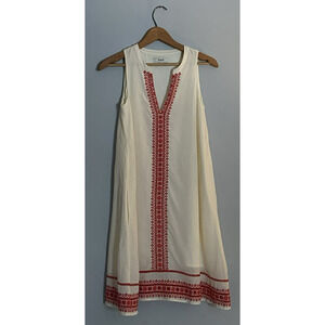 Madewell Cream 100% Silk A Line Dress with Red Embroidery Size XS